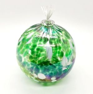 Lamplight Farms Art Glass Iridescent Green, Oil Burner Hand Blown